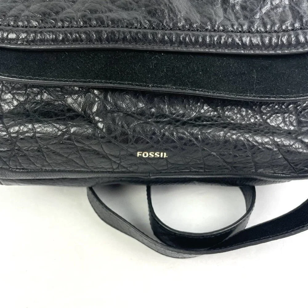 Fossil‎ Peyton Crossbody Bag Black Leather Double Flap Adjustable Strap Handbag